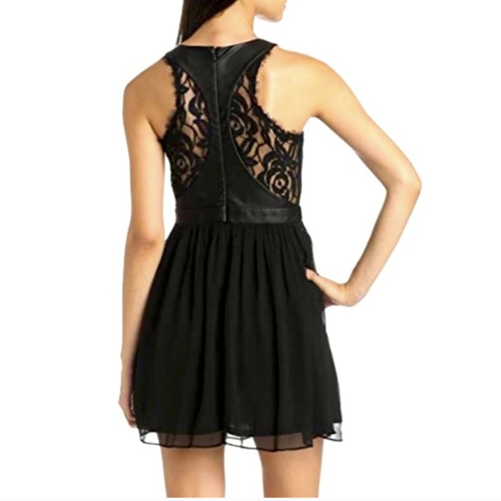 BCBG Generation Leather Bodice Racer Back Lace Dress